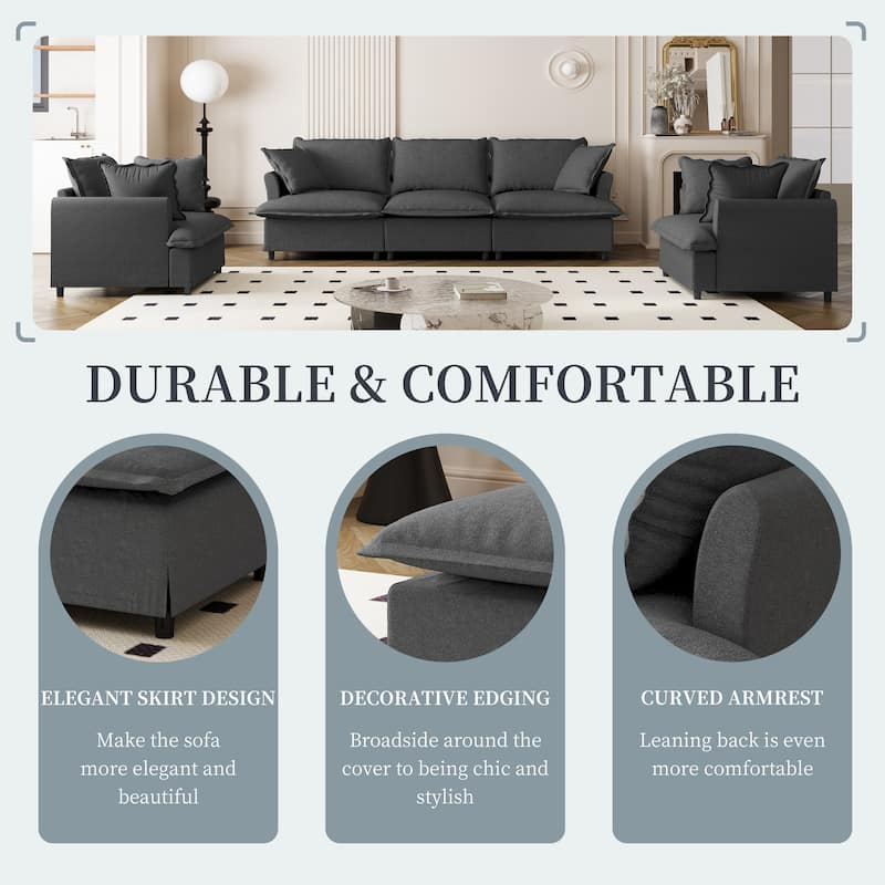 Modular Chenille Sectional Couch, Upholstered Sofa & 2 Armchairs