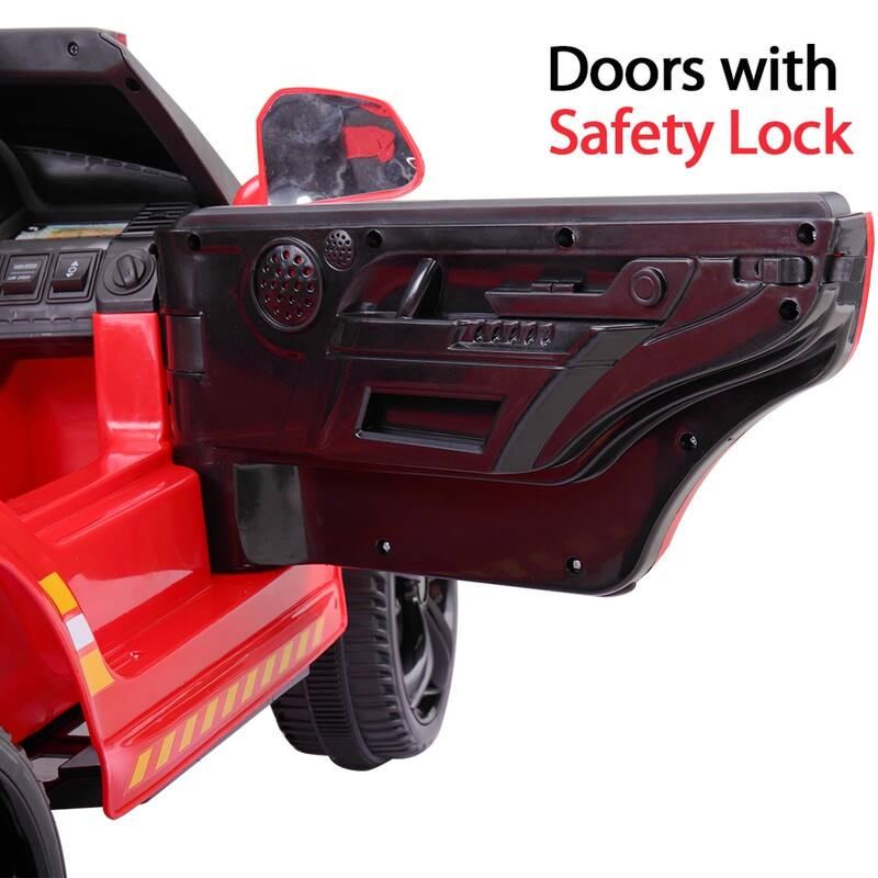 12V Kids Ride-On Police Car with Sirens, Flashing Lights, Remote Control, and Music, Electric Truck for 3-8 Years - Red