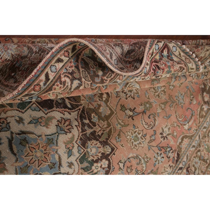 Traditional Mashad Persian Vintage Area Rug Handmade Wool Carpet - 6'5" x 10'1"