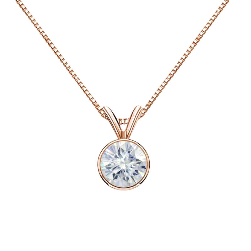 Auriya 14k Gold 1/2ct TW Round Bezel Set Moissanite Necklace Solitaire - 5 mm - 5 mm - Rose