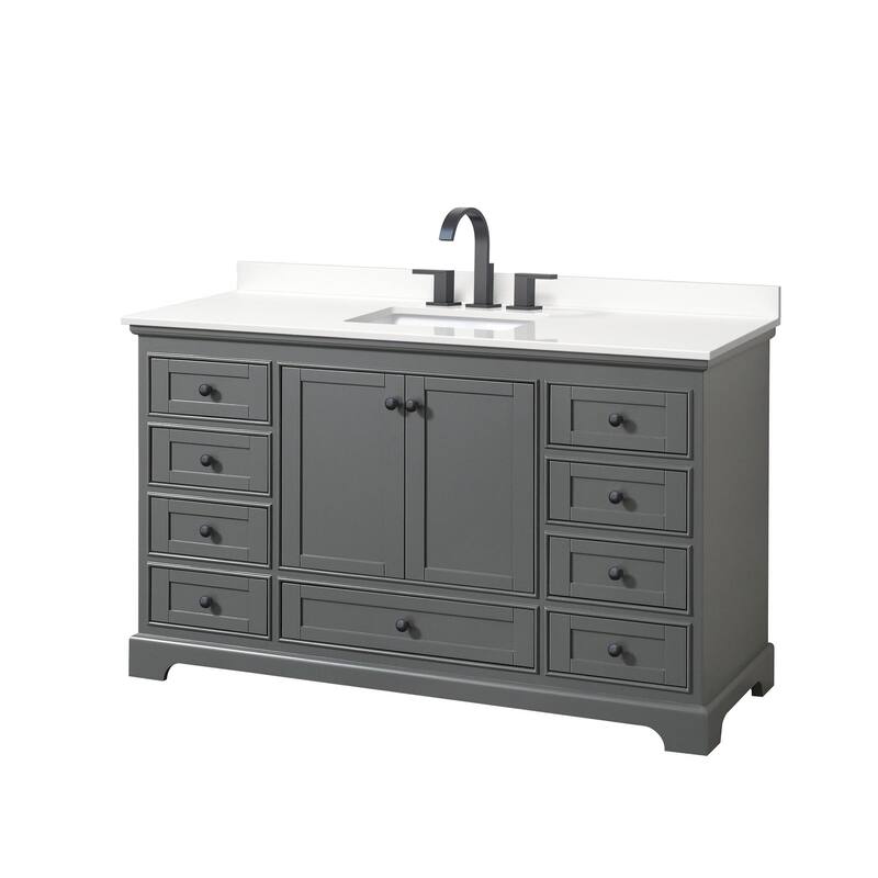 Wyndham Collection WCS202060S-QTZ-US3MXX Deborah 60" Free Standing - Dark Gray / White Quartz Top / Matte Black