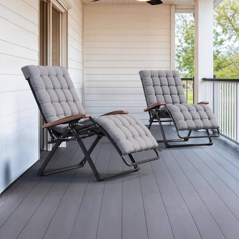 PURPLE LEAF Patio Chaise Lounge Outdoor Beach Pool Sunbathing Lawn Lounger Recliner Chair - Grey,Extra Wide-Set of 2