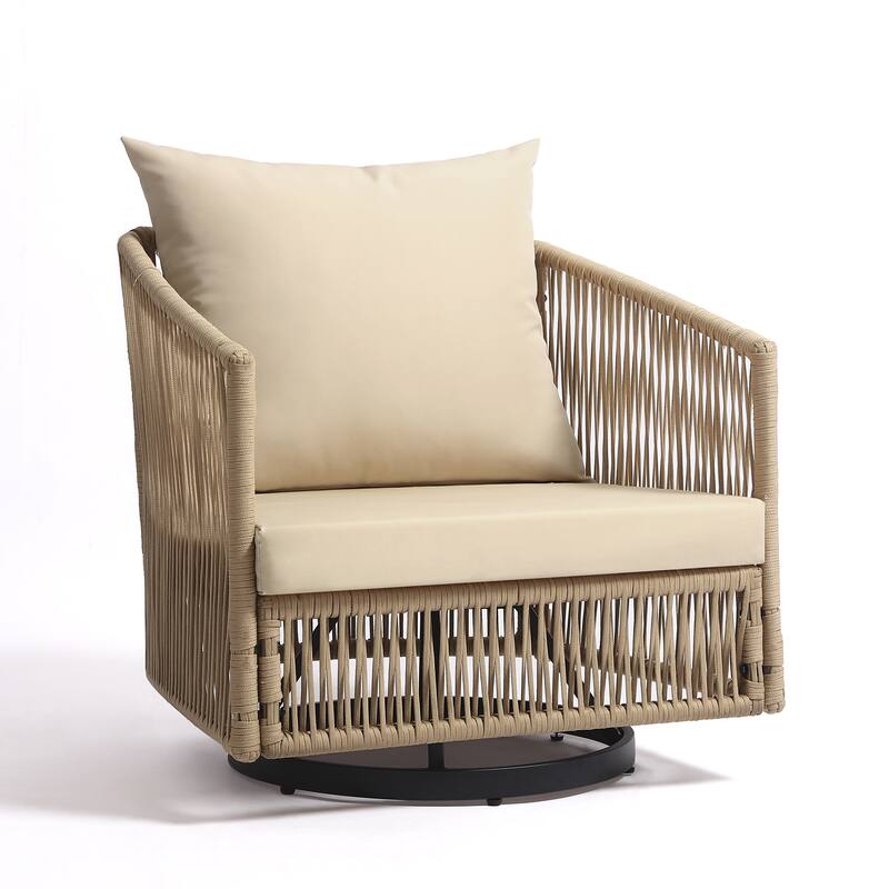 3-Piece Outdoor Rattan Swivel Lounge Chair Set Barrel Chairs for Backyard