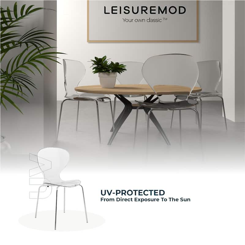 Oyster Modern Ergonomic Transparent Stackable Dining Side Chair with X Shaped Frame Rounded Seat Edge for Indoor Outdoor Use
