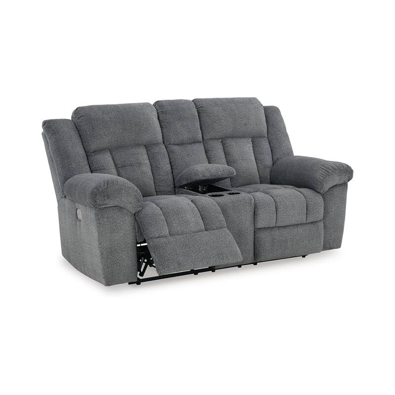 Kendy Power Recliner Console Loveseat, Storage, Gray Polyester 80 Inch