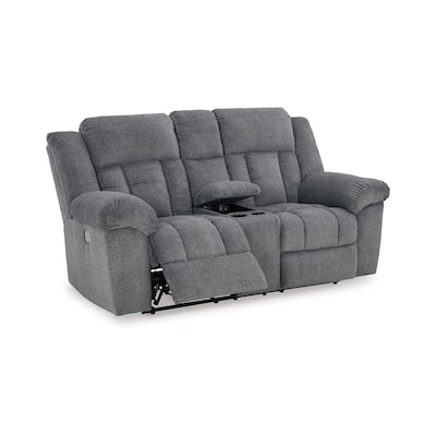 Kendy Power Recliner Console Loveseat, Storage, Gray Polyester 80 Inch