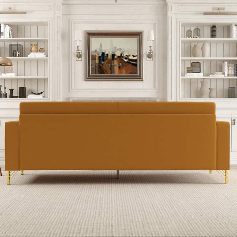 Orange Modern 85.63" Velvet 3-seater Sofa with Gold Accents and Plush Cushions for Living Room