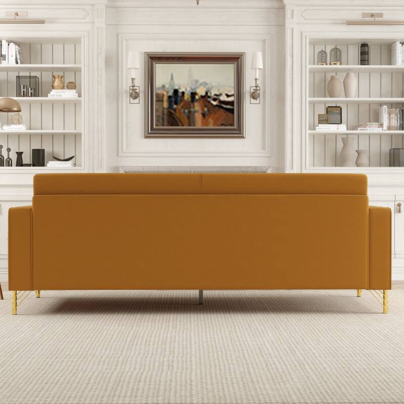 Orange Velvet 3-seater Sofa with Gold Accents