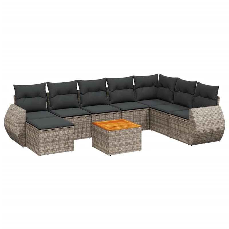 vidaXL Patio Sofa Set with Cushions Outdoor Furniture 9 Piece Poly Rattan - 21.7 x 21.7 x 14.6