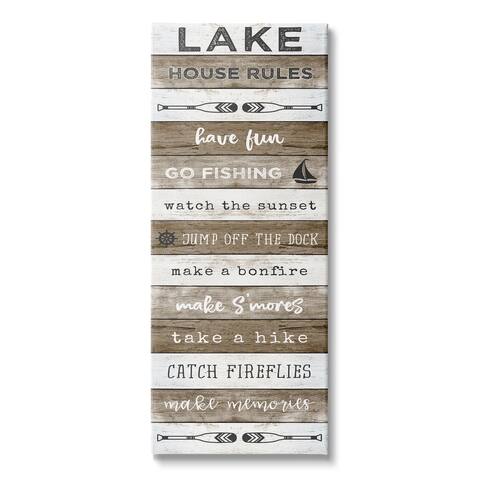 Stupell Industries Lake House Rules List Rustic Pattern Boat Oars Canvas Wall Art - White