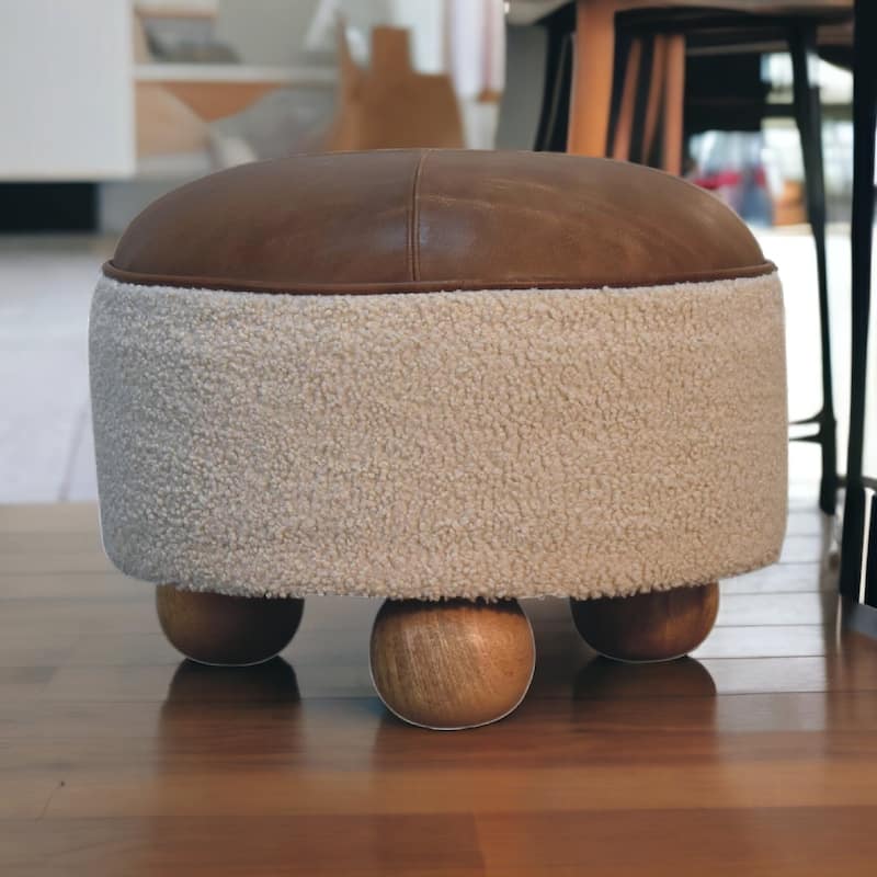 Artisan Furniture Cream Boucle Buffalo Footstool, With soft Upholstery in Brown