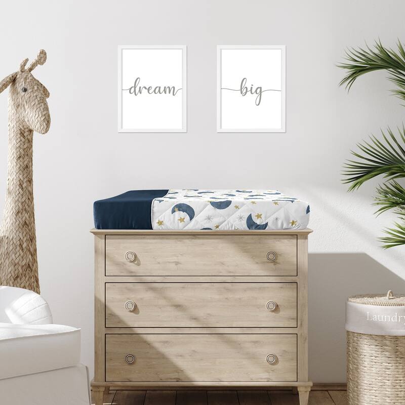 Moon and Star Collection Boy or Girl Changing Pad Cover - Navy Blue and Gold Watercolor Celestial Sky