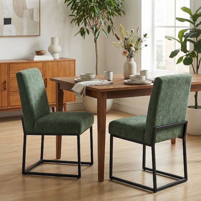 Mid Century Modern Dining Chair with Black Metal Legs