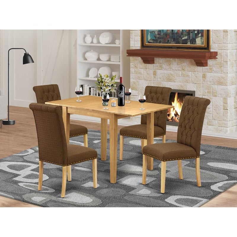 HomeStock 5-Pc Natural Oak Finish Solid Wood Top - Dining Room Set - Seats 4