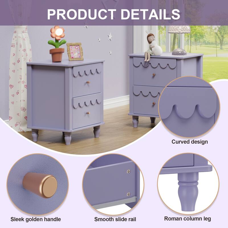 2 Drawers Nightstand Curved Design Cloud Bedside Table