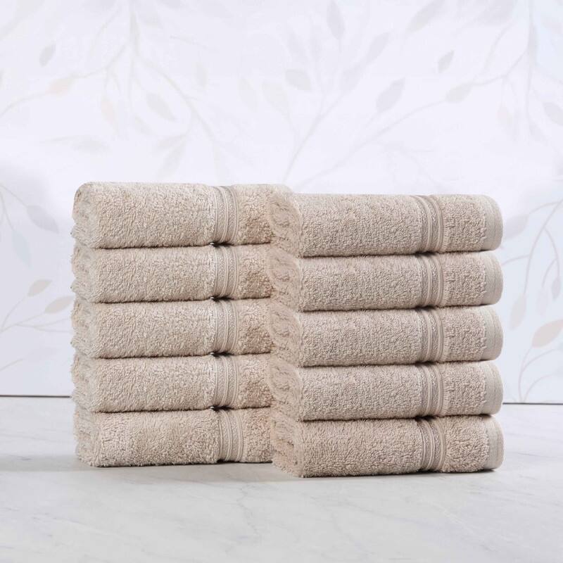 Superior Heritage Egyptian Cotton Absorbent Face Towel Set of 10 - Stone