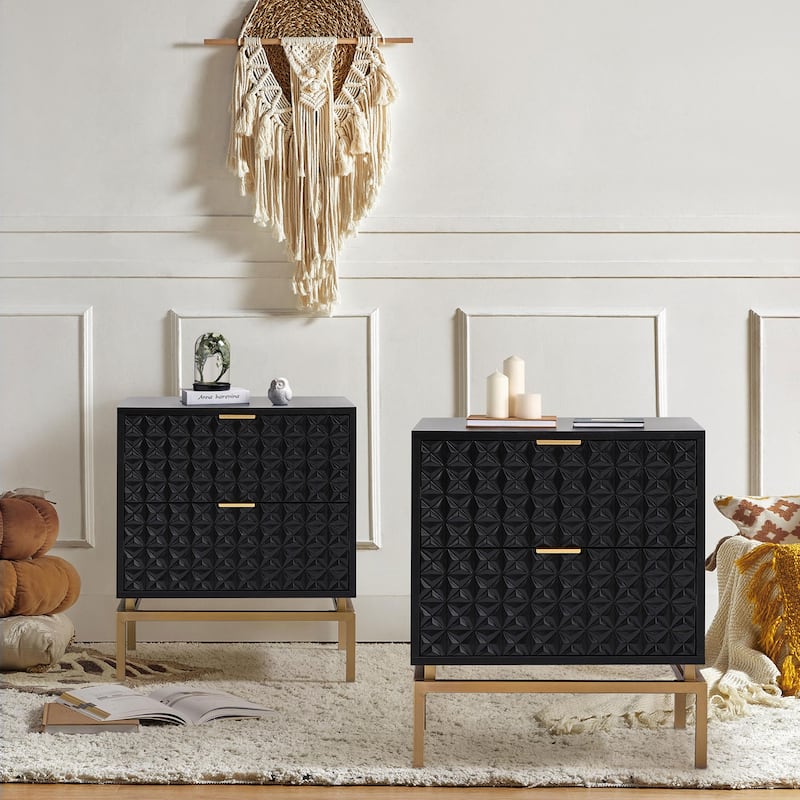 Volkard 25" Mid-century 2-Drawer Storage Nightstand with 2 Drawers Set of 2 by HULALA HOME