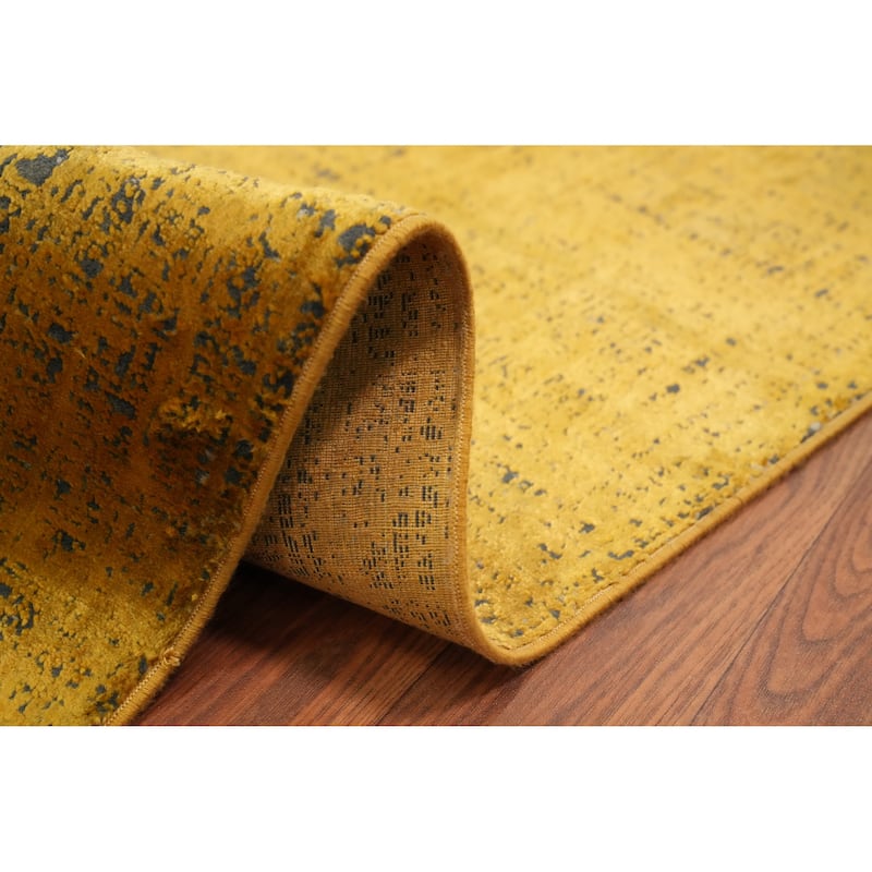 Machine Made Oriental Polyester Carpet Modern Abstract Yellow & Gold Abstract Area Rug - 7' 5'' X 5' 2''