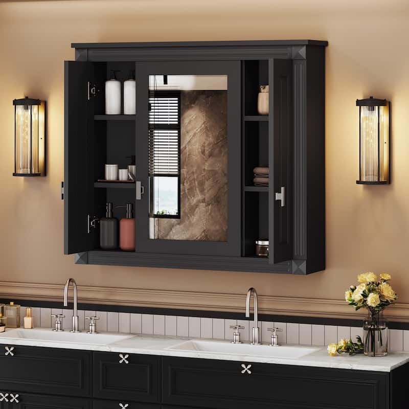 Wall-Mounted Bathroom Medicine Cabinet with Mirror and Four Shelves, Over-The-Toilet Storage Unit‌