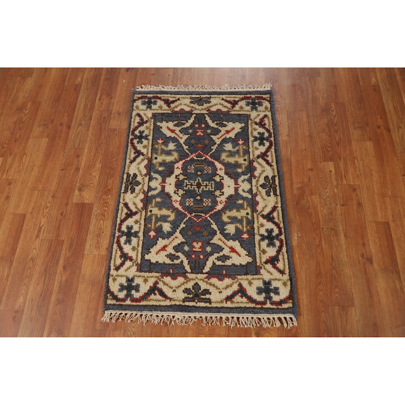Blue Oushak Oriental Foyer Rug Hand-Knotted Wool Carpet - 2'0"x 3'0"