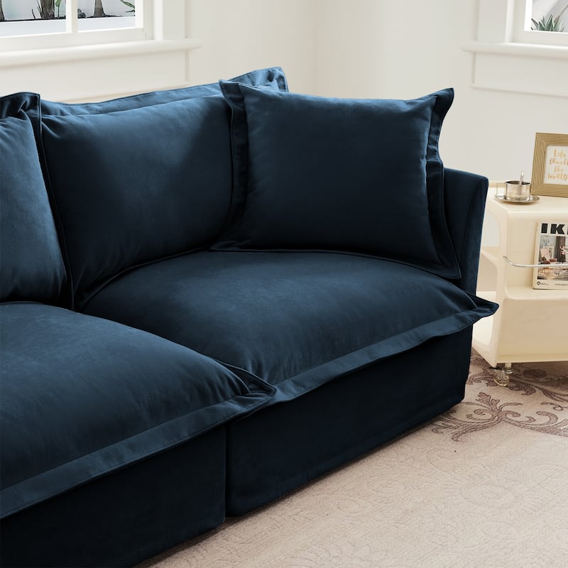 120" Chenille L-Shaped Sectional with Convertible Ottoman & 2 Pillows and 3-Seater Cloud Couch