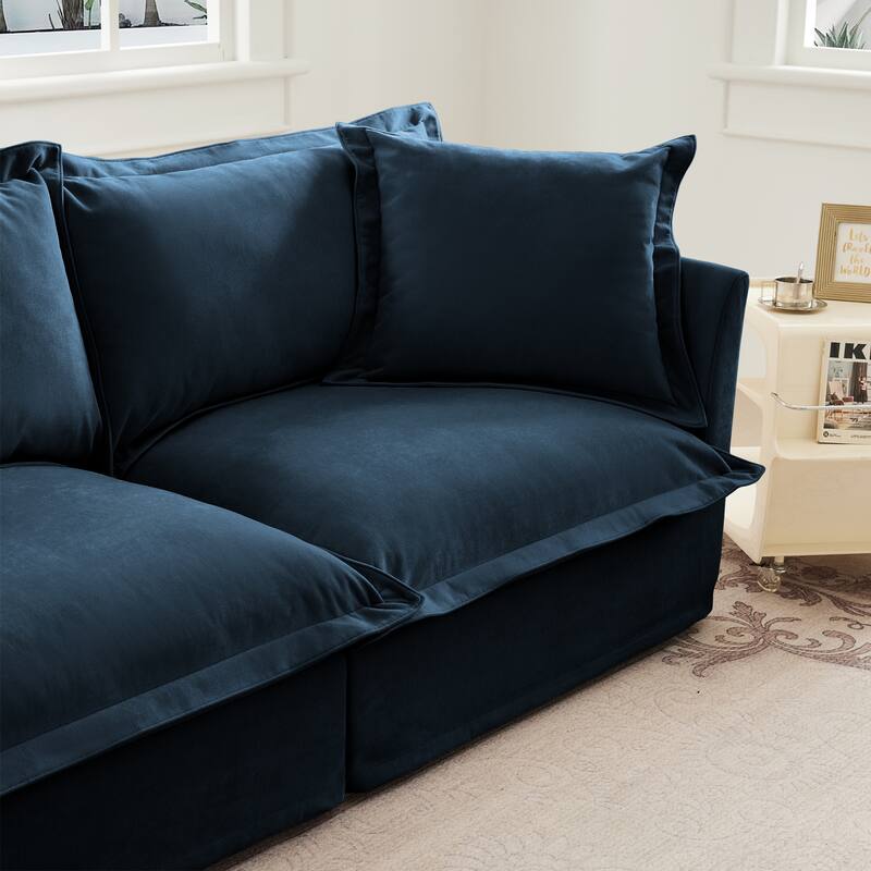 83.4" Chenille 2-Seater Sofa Set with 2 Ottomans, Sleeper Function & Removable Slipcovers