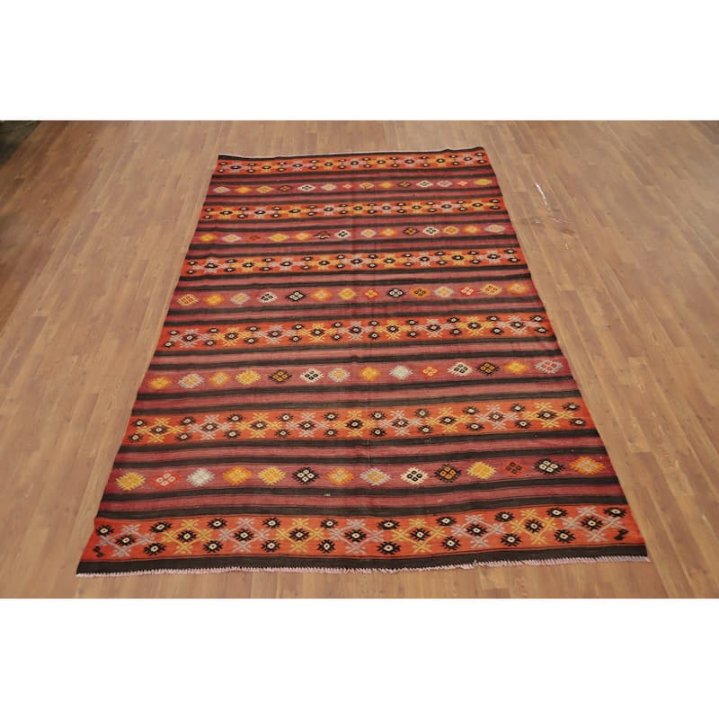 Hand Woven Oriental 100% Wool Carpet Southwestern Tribal Multi-Colored Kilim Area Rug - 9' 11'' X 6' 1''