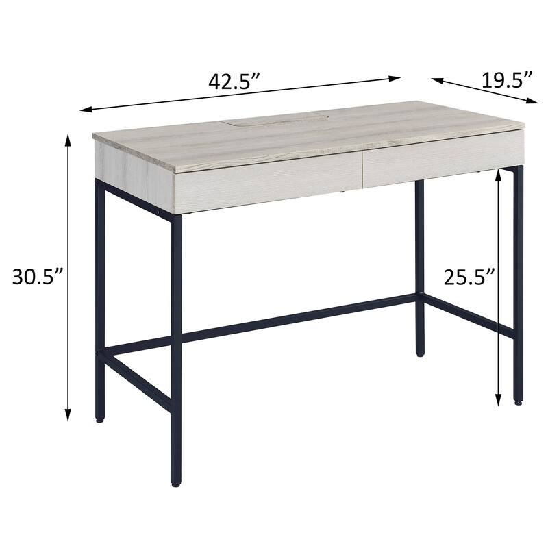 Stylish Writing Desk with 2 Drawers, Rustic Wood Finish, and Metal Accents for Organized and Productive Workspaces