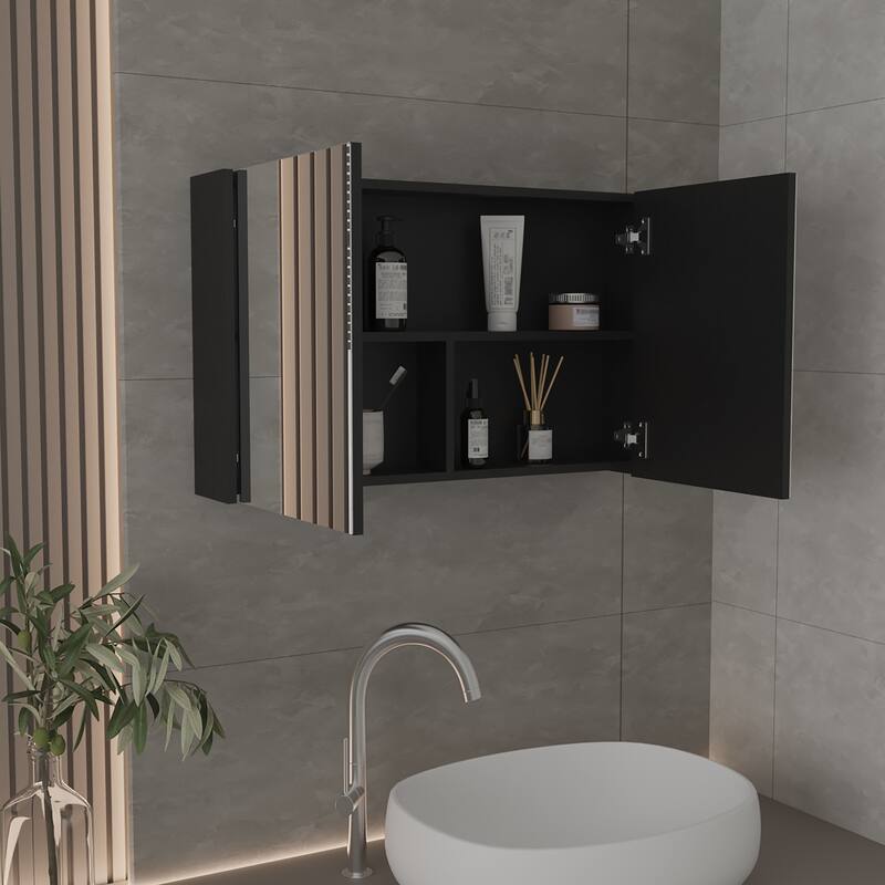 Wall-Mounted Bathroom Medicine Cabinet - 19.7" H, 31.5" W, 2 Mirrored Doors, 3 Shelves, Space-Saving Storage