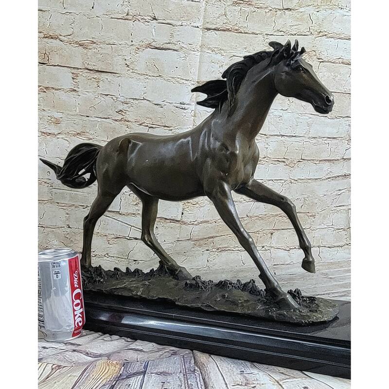 Galloping Stallion Horse Bronze Statue Sculpture Figure Pj Mene Marble Base 15 Inches X 24 Inches