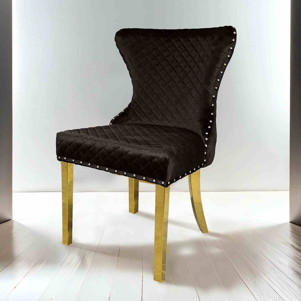 Gold Black Finish Upholstered Glam Side Chairs Set