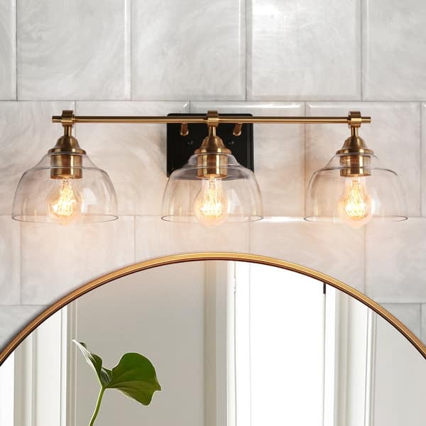 slide 2 of 22, Modern 3-Light Gold Bathroom Vanity Light Dome Clear Glass Wall Sconces