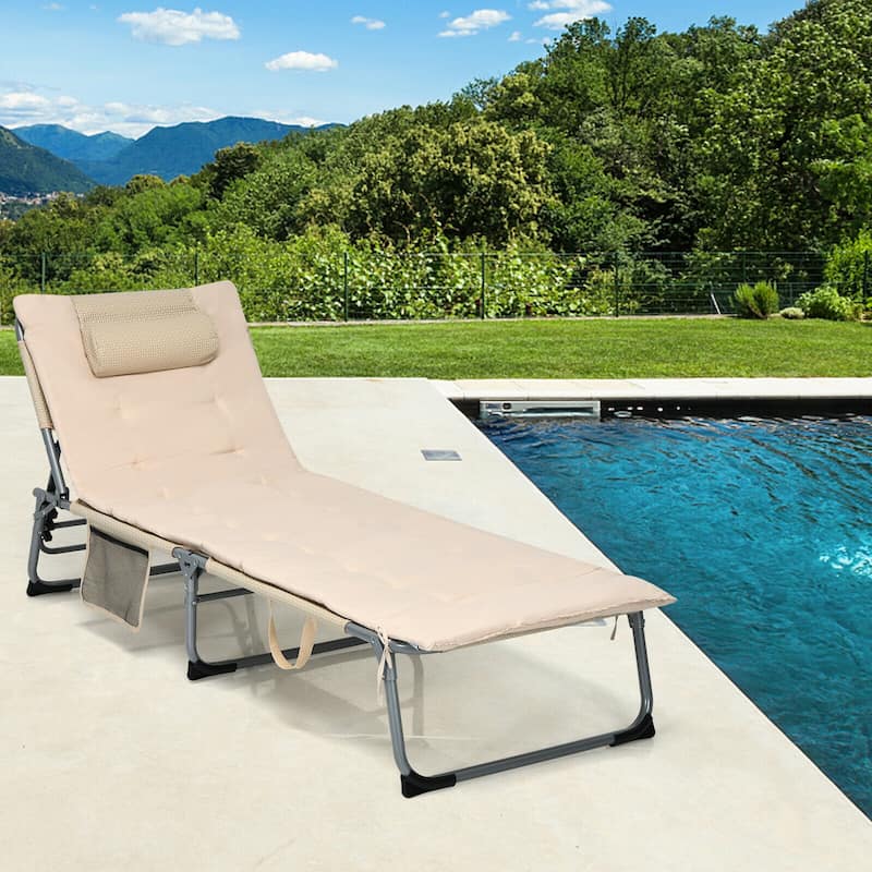Gymax 4-Fold Oversize Padded Folding Chaise Lounge Chair Reclining