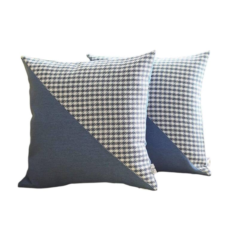HomeRoots Set Of Two 18" X 18" Black And Blue Polyester Houndstooth Zippered Pillow