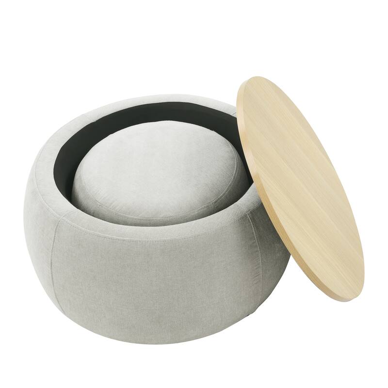 Woven Rattan Upholstered Ottoman with Storage and 2 in 1 Function