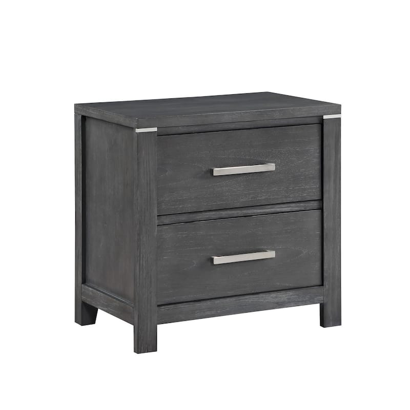 Tal 27 Inch Nightstand, 2 Drawers with Chrome Handles, Charcoal Gray Finish - Gray, Chrome - 2-drawer