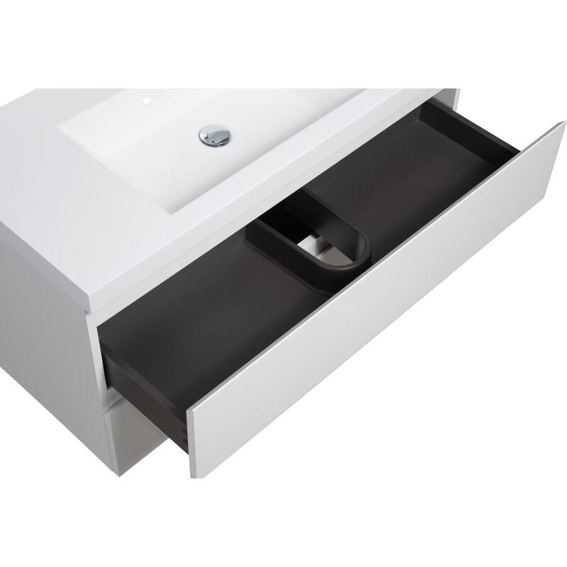 Wall-Mounted Bathroom Vanity with Durable Resin Countertop and Soft-Close Drawers - 35.43in L