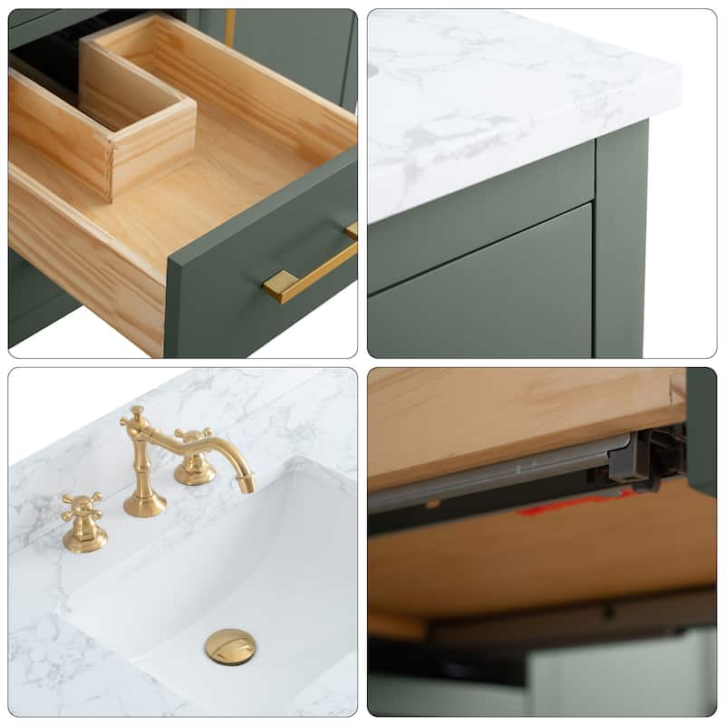 Vanity Art 60" Double Sink Bathroom Vanity Cabinet with Engineered Marble Top