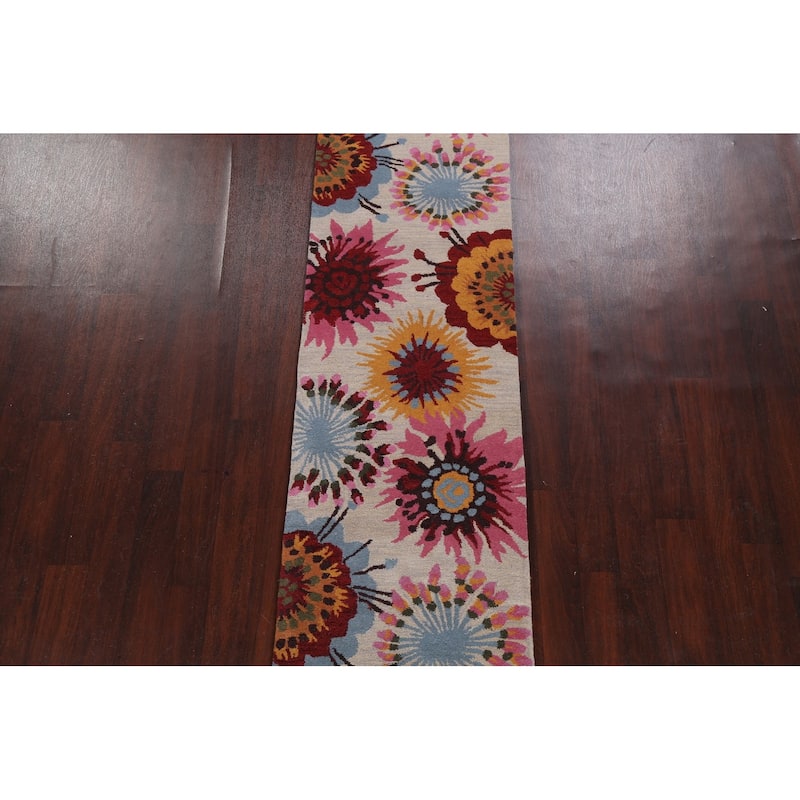 Floral Contemporary Oriental Staircase Runner Rug Wool Hand-tufted - 2'7" x 9'10"