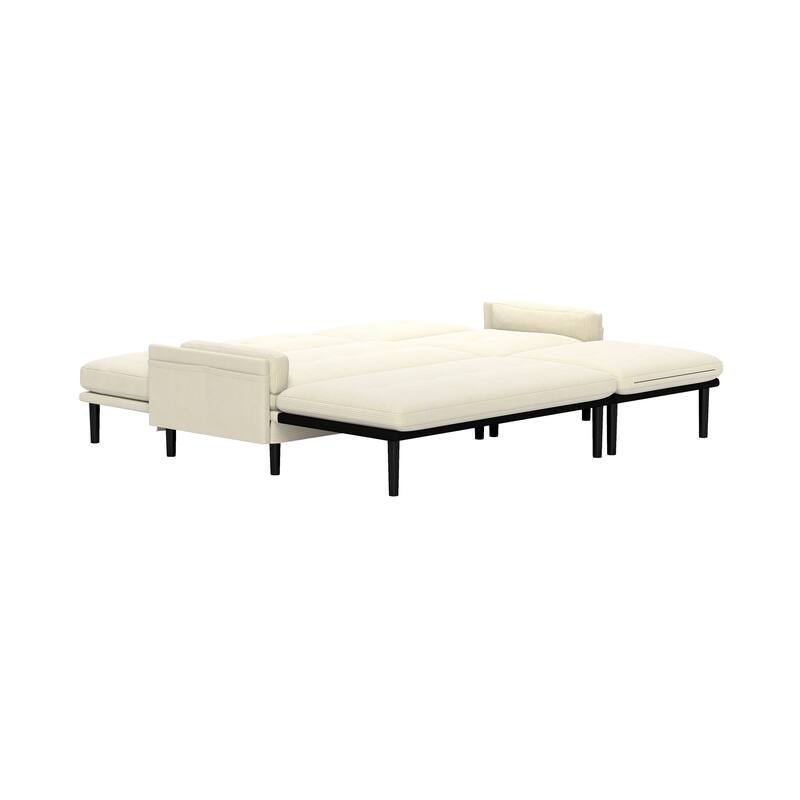 Ivory Corduroy Convertible 3-Seater L-Shaped Sofa and Bed