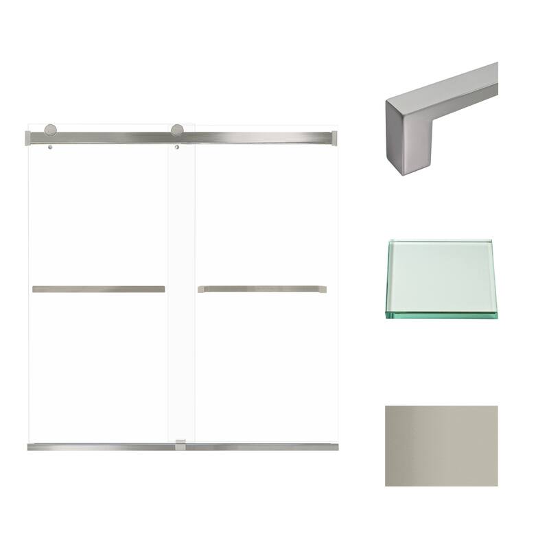 Brianna 60 in. W x 62 in. H By-Pass Frameless Shower Door with Clear Glass - 56-60-in W x 62-in H