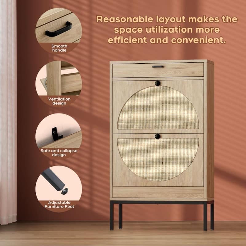 Boho Natural Rattan Shoe Storage Cabinet