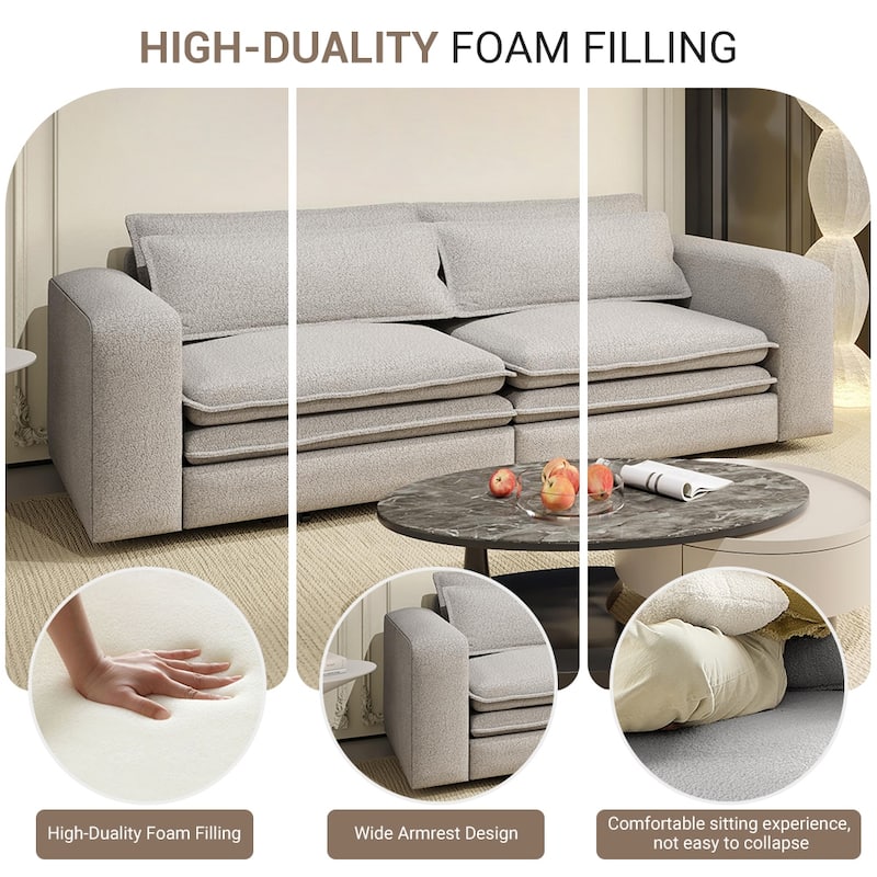 93" Convertible Sleeper Sofa Bed with Chaise Lounge, 3-in-1 Pull Out Sofa Couch, Teddy Fabric Loveseat Sofa w/ 2 Lumbar Pillows