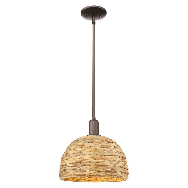 Innovations Lighting Endless Possibilities Arcadia - Woven Rattan - 1 Light 12" Stem Hung Mini Pendant - Oil Rubbed Bronze