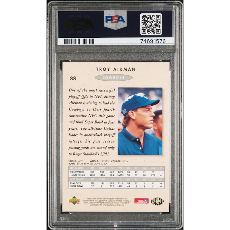 Troy Aikman 1995 Upper Deck SP Championship Football Card #88 Graded PSA 10 - 8'6" x 11'6"