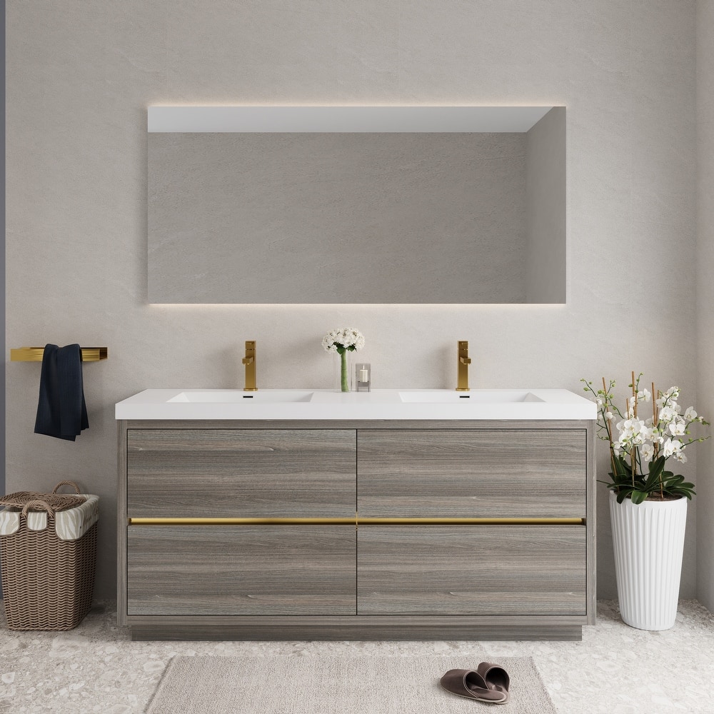 Freestanding Bathroom Vanity with White Stone Resin Top