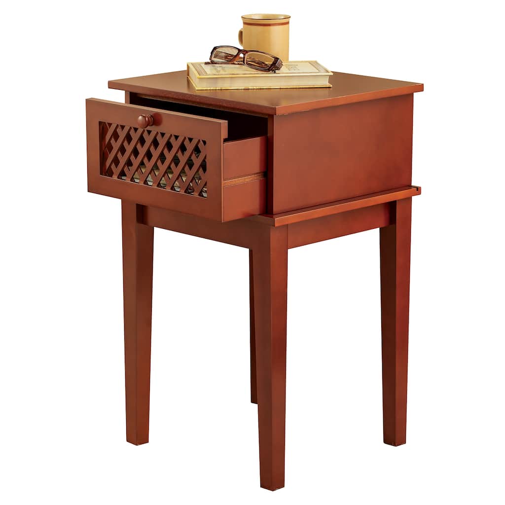 Elegant Wooden Lattice Side Table with Drawer - 14.12 x 22.63 x 12.63