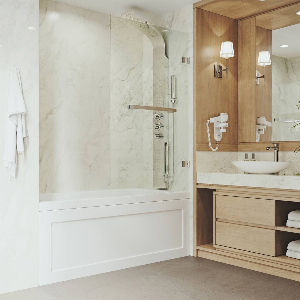 VIGO Rialto 34" W x 58" H Frameless Hinged Tub Door in Stainless Steel