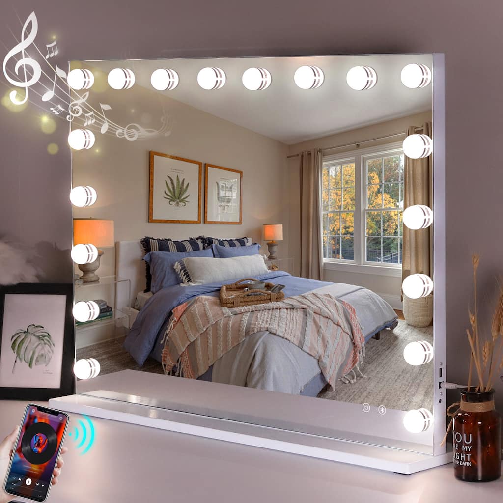Anmytek Vanity Mirror with Lights In Bluetooth Speaker USB Port - 23.62 inch High