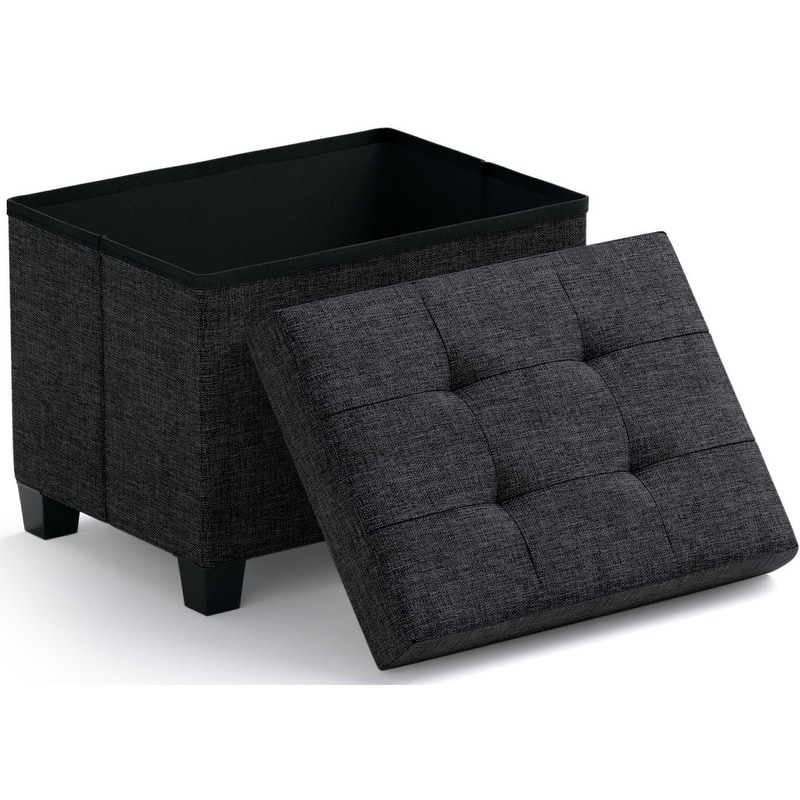 Ornavo Home Collapsible Rectangle Small Storage Ottoman with Legs - 12" x 16" x 12"